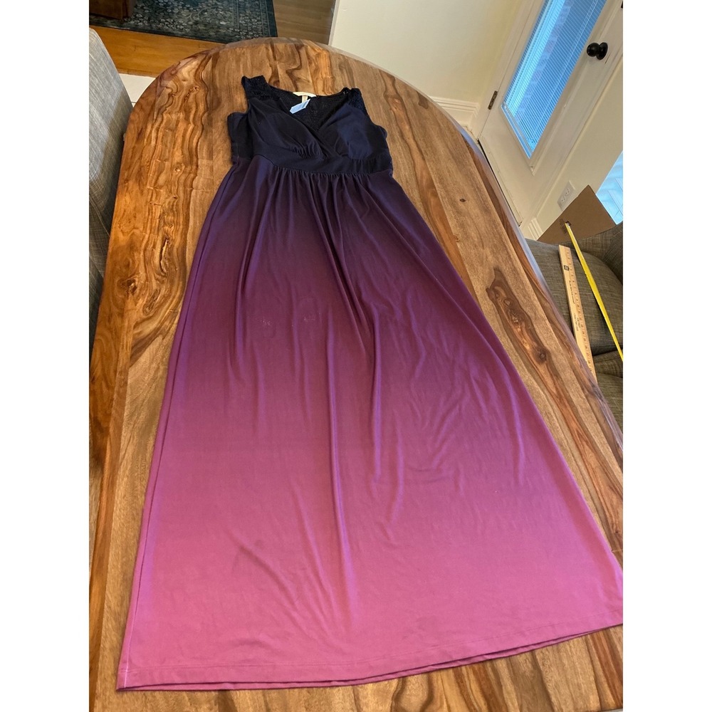 Soma Ombre Maxi Dress Womens Medium Navy Orchid Purple Lace Trim Sleeveless NEW - Picture 8 of 12